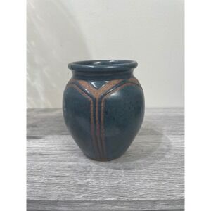John Givvines Studio Pottery Blue Glazed Vase Meredith College Art NC Artist 4in